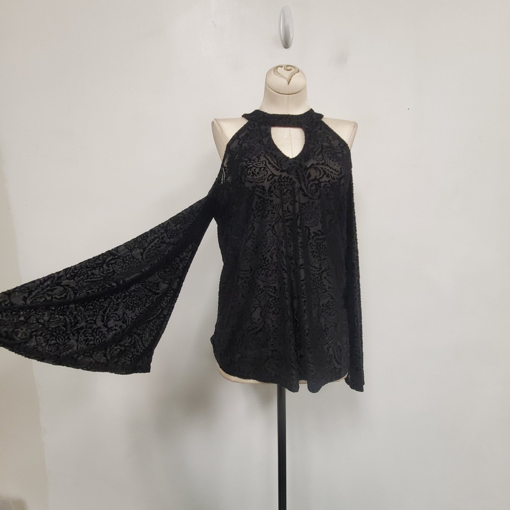 Y2KBongo Velvet Burnout Flare Sleeve Top Size S Whimsigoth Dark Boho Witchy